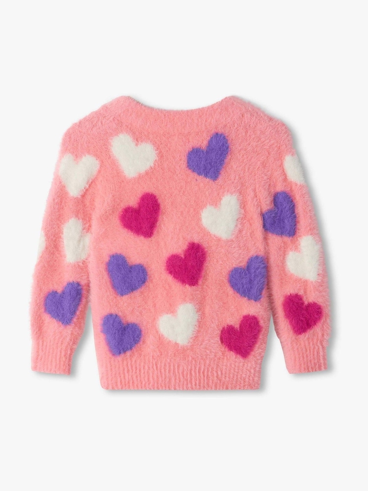 Hatley Pink Jumbo Hearts Fuzzy Cardigan - Image 2 of 2 Hatley Pink Jumbo Hearts Fuzzy Cardigan - Image 2 of 2