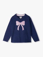 Hatley Blue Pink Bow Sequin Crew Neck Jumper - Image 1 of 3