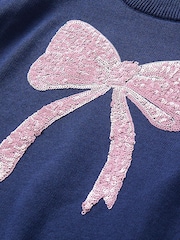 Hatley Blue Pink Bow Sequin Crew Neck Jumper - Image 3 of 3