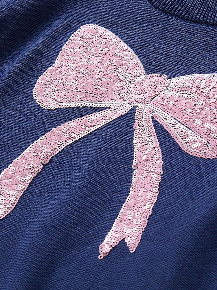 Hatley Blue Pink Bow Sequin Crew Neck Jumper - Image 3 of 3 Hatley Blue Pink Bow Sequin Crew Neck Jumper - Image 3 of 3