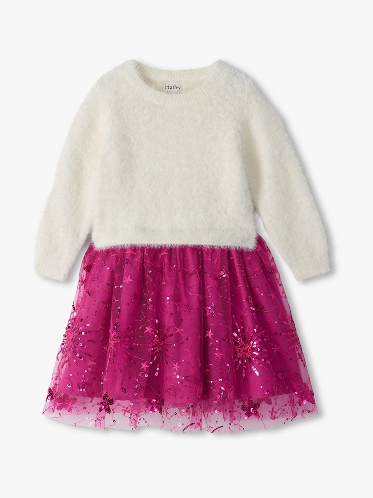 Hatley Natural Starburst Sequins Fuzzy Mixed Dress - Image 1 of 3 Hatley Natural Starburst Sequins Fuzzy Mixed Dress - Image 1 of 3