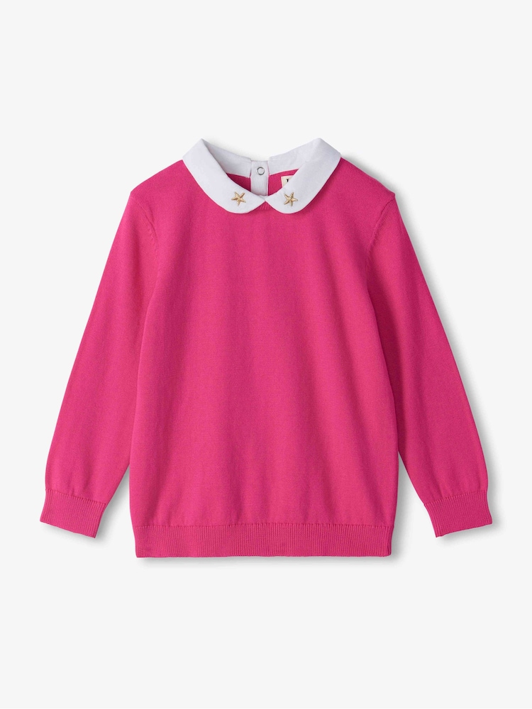 Hatley Pink Pink Yarrow Peter Pan Collar Jumper - Image 1 of 3 Hatley Pink Pink Yarrow Peter Pan Collar Jumper - Image 1 of 3