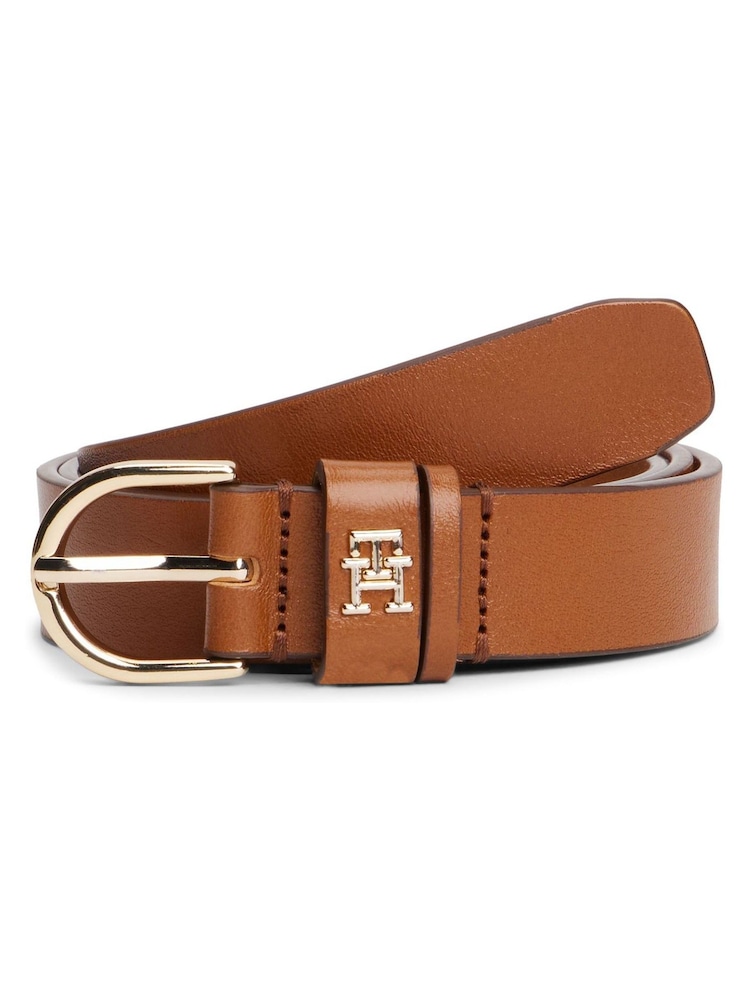 Tommy Hilfiger Brown Essential Monogram Leather Belt - Image 1 of 4 Tommy Hilfiger Brown Essential Monogram Leather Belt - Image 1 of 4
