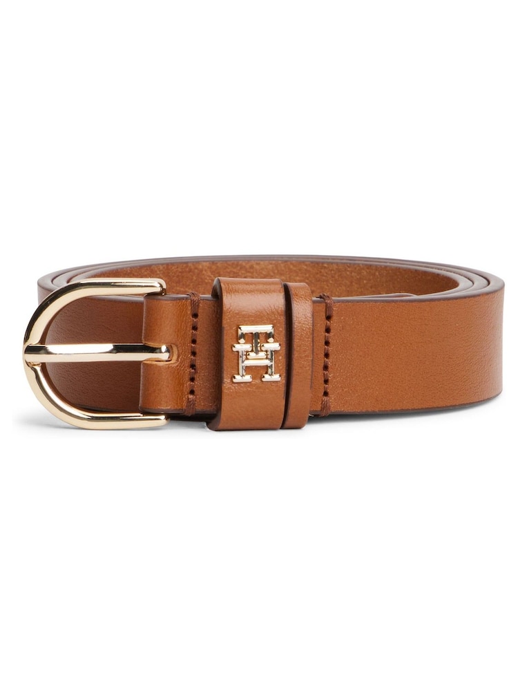 Tommy Hilfiger Brown Essential Monogram Leather Belt - Image 4 of 4 Tommy Hilfiger Brown Essential Monogram Leather Belt - Image 4 of 4