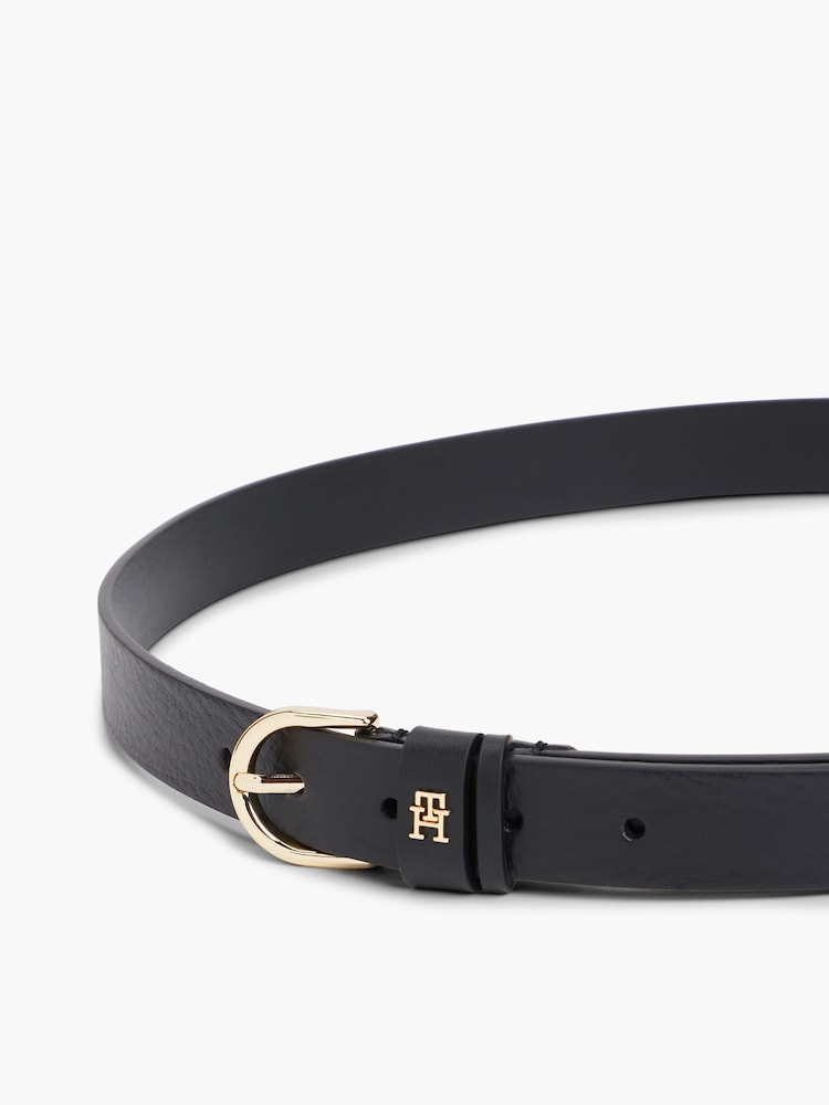 Tommy Hilfiger Black Essential Monogram Leather Belt - Image 2 of 3 Tommy Hilfiger Black Essential Monogram Leather Belt - Image 2 of 3