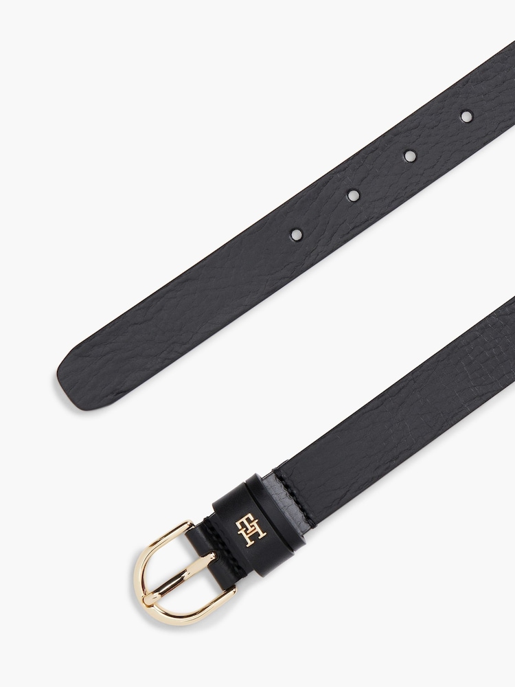 Tommy Hilfiger Black Essential Monogram Leather Belt - Image 3 of 3 Tommy Hilfiger Black Essential Monogram Leather Belt - Image 3 of 3
