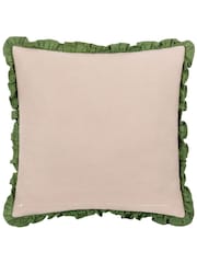 Wylder Nature Linen Green Albera Floral Fringed 100% Cotton Cushion - Image 3 of 7