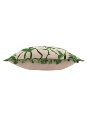 Wylder Nature Linen Green Albera Floral Fringed 100% Cotton Cushion - Image 4 of 7