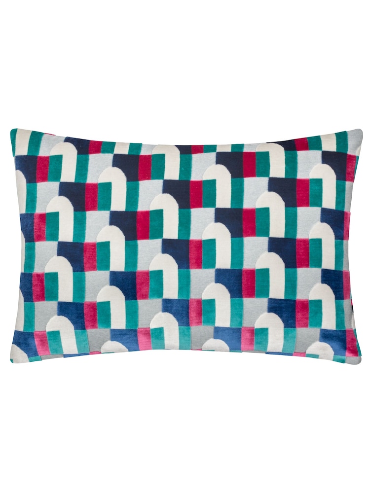 Riva Paoletti Gold Blue Keela Cut Velvet Cushion - Image 1 of 4