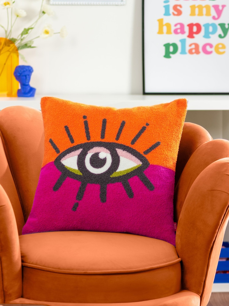 heya home Orange Pink All Eyes On You Boucle Cushion - Image 1 of 5
