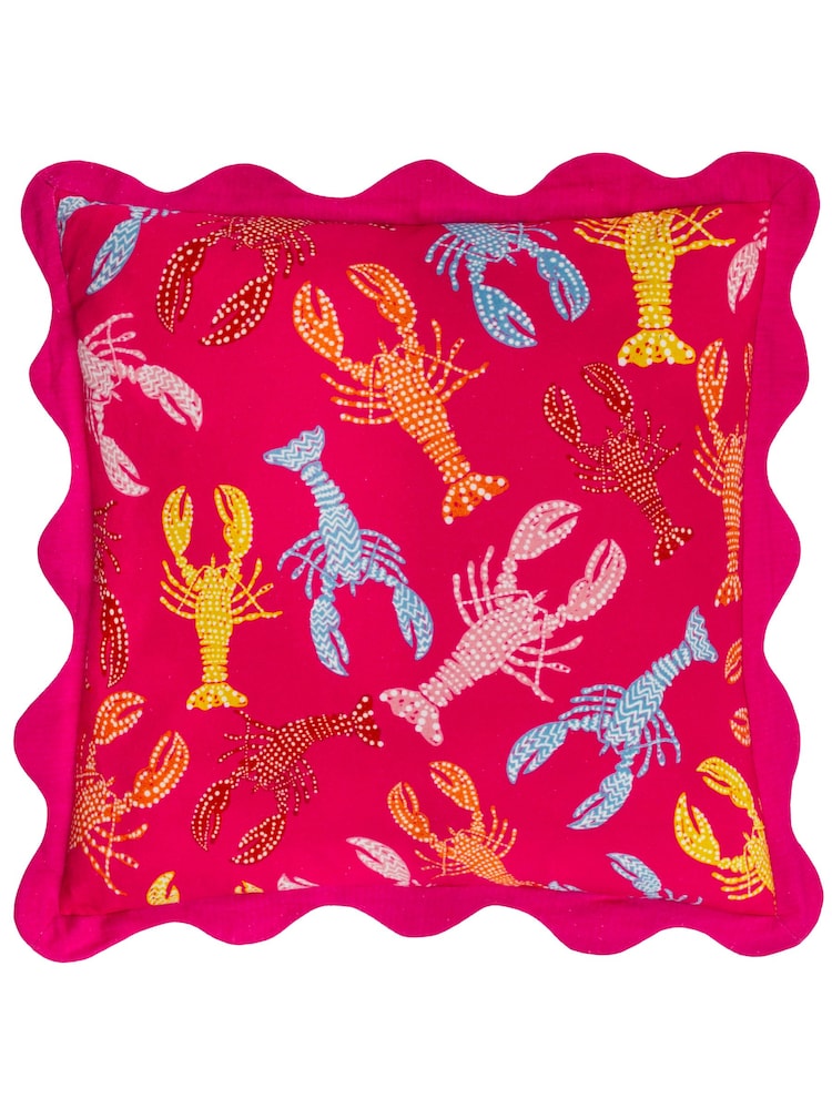Furn Pink 100% Cotton Crustaceans Scalloped Cushion - Image 1 of 4 Furn Pink 100% Cotton Crustaceans Scalloped Cushion - Image 1 of 4