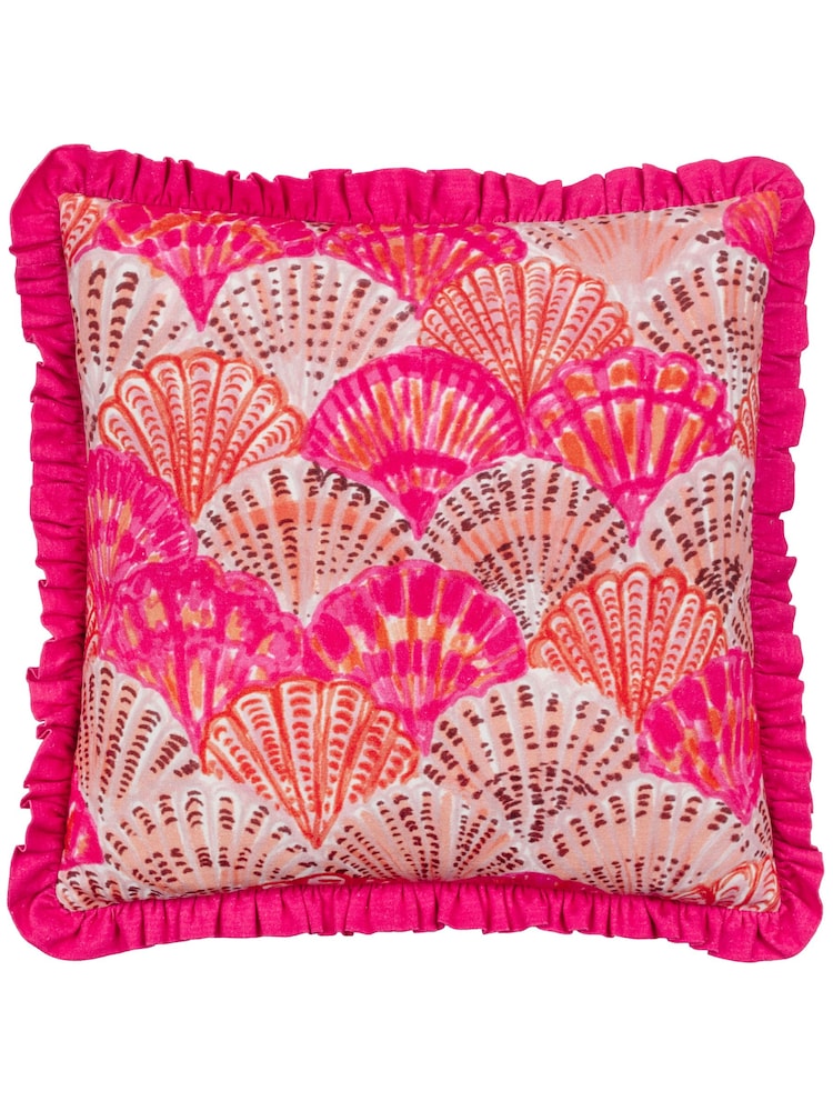 Furn Pink Clam Shells Frilled 100% Cotton Cushion - Image 1 of 4