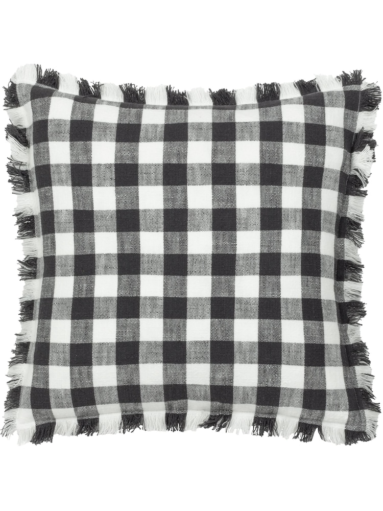 Yard Black Barton Check Yarn Dyed 100% Cotton Cushion - Image 1 of 3