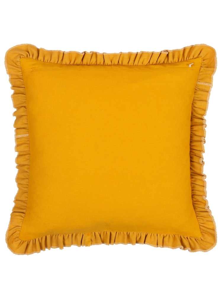 Furn Gold 100% Cotton Daisy Frill Embroidered Velvet Cushion - Image 2 of 4