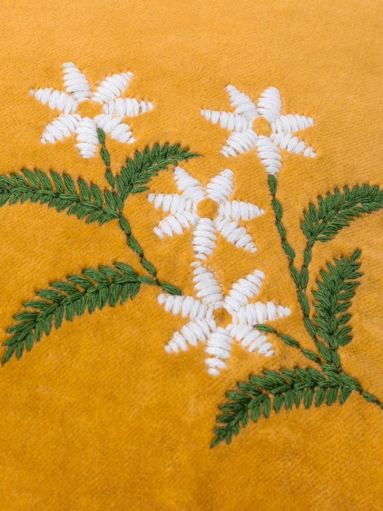 Furn Gold 100% Cotton Daisy Frill Embroidered Velvet Cushion - Image 4 of 4