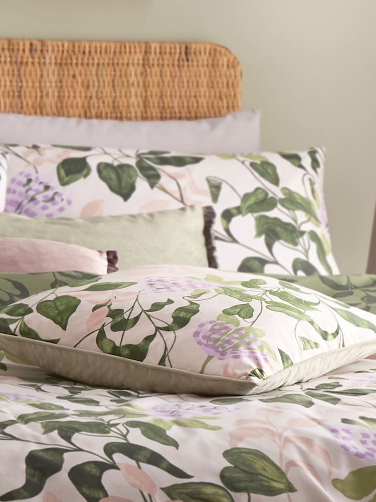 Wylder PeachVine Green Passiflora Piped Velvet Cushion - Image 1 of 5
