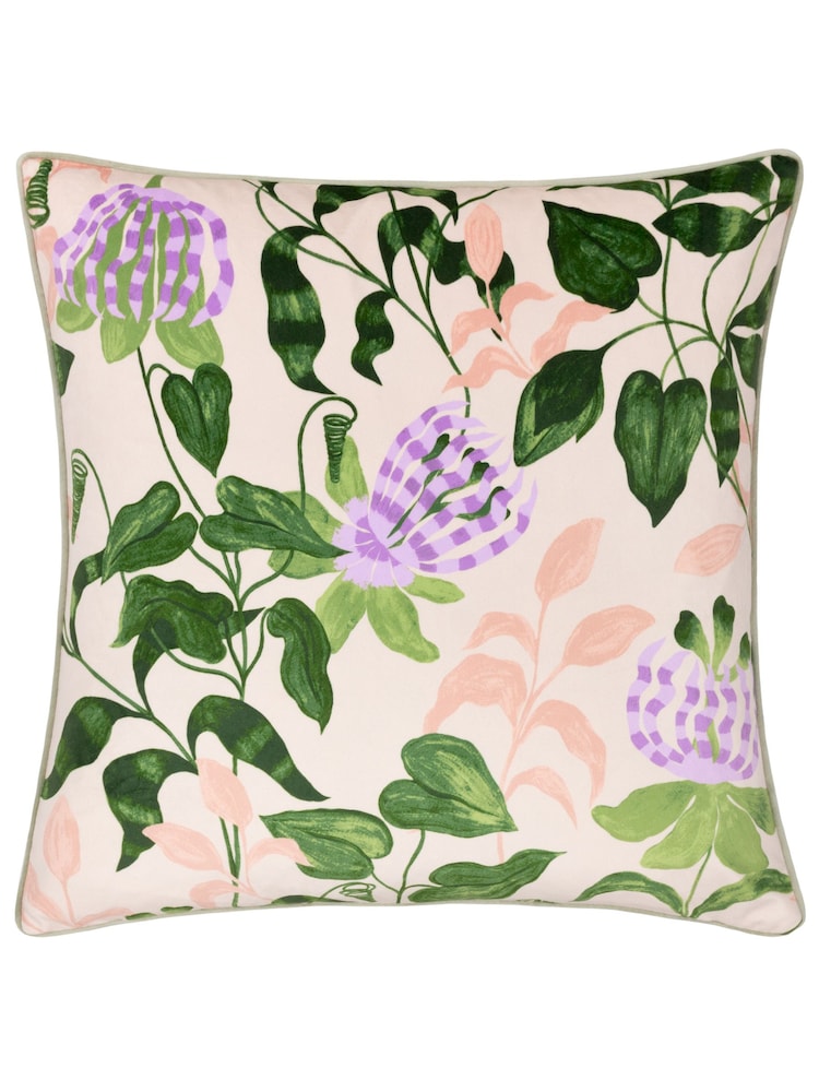 Wylder PeachVine Green Passiflora Piped Velvet Cushion - Image 2 of 5