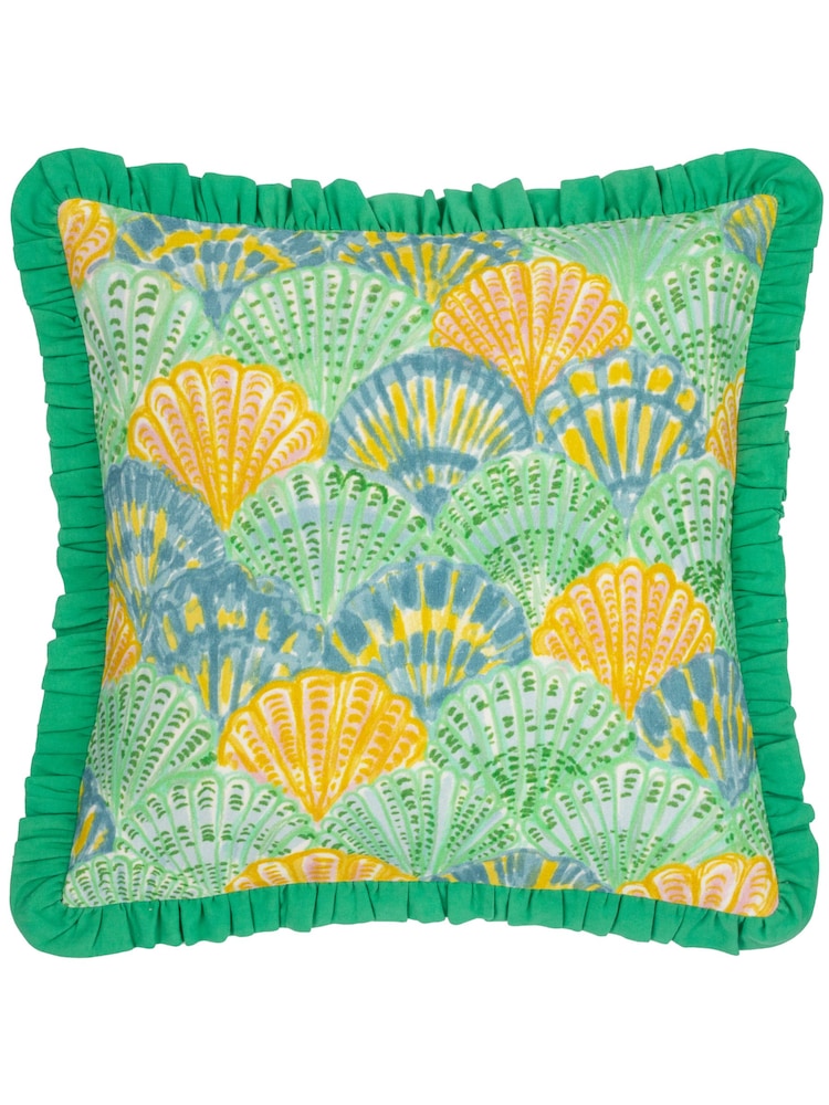 Furn Green 100% Cotton Clam Shells Frilled Cushion - Image 1 of 4
