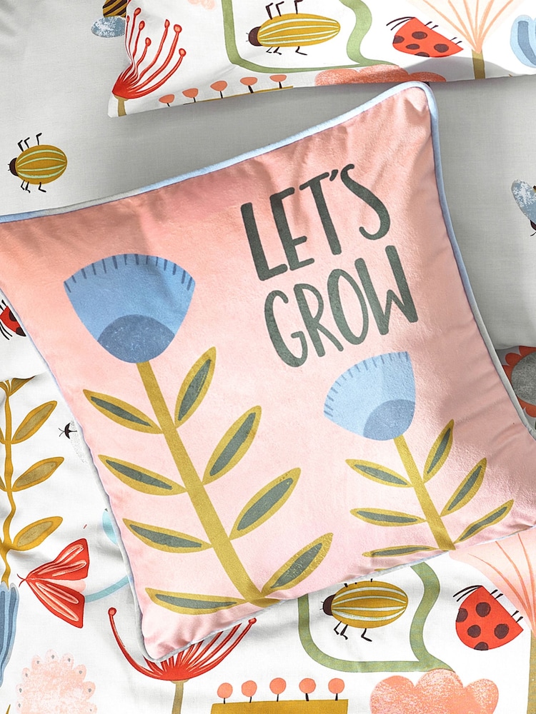 Furn Pink Let's Grow Piped Velvet Cushion - Image 1 of 6