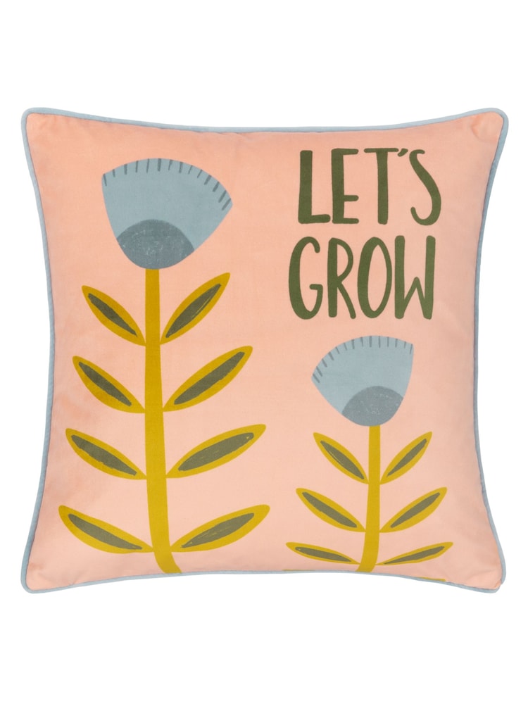 Furn Pink Let's Grow Piped Velvet Cushion - Image 2 of 6