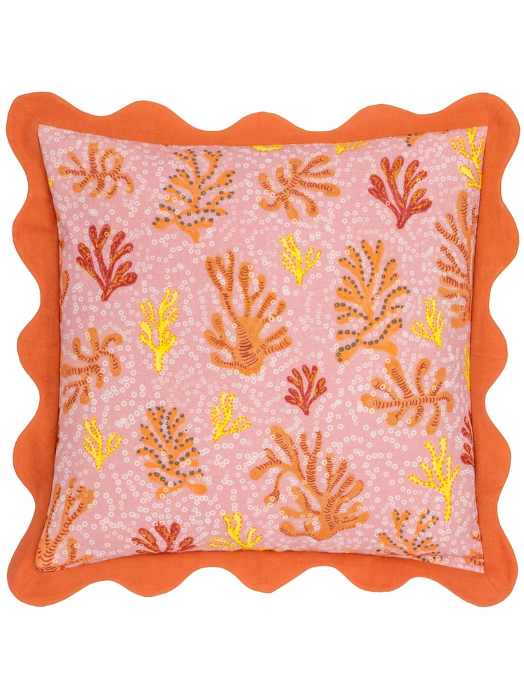 Furn Sandy Pink 100% Cotton Scalloped Cushion - Image 1 of 4