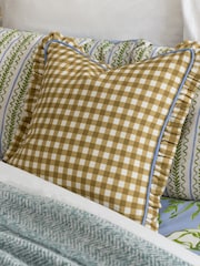 Furn Gold 100% Cotton Maude Gingham Reversible Piped Cushion - Image 1 of 6