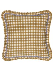 Furn Gold 100% Cotton Maude Gingham Reversible Piped Cushion - Image 2 of 6
