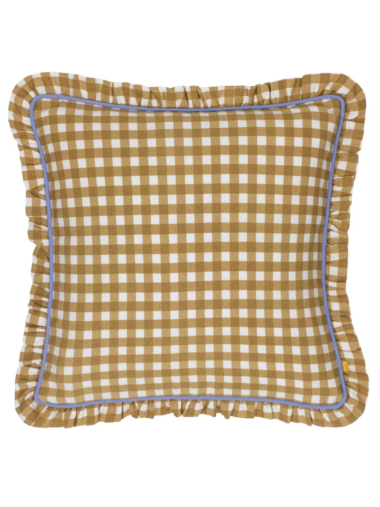 Furn Gold 100% Cotton Maude Gingham Reversible Piped Cushion - Image 2 of 6