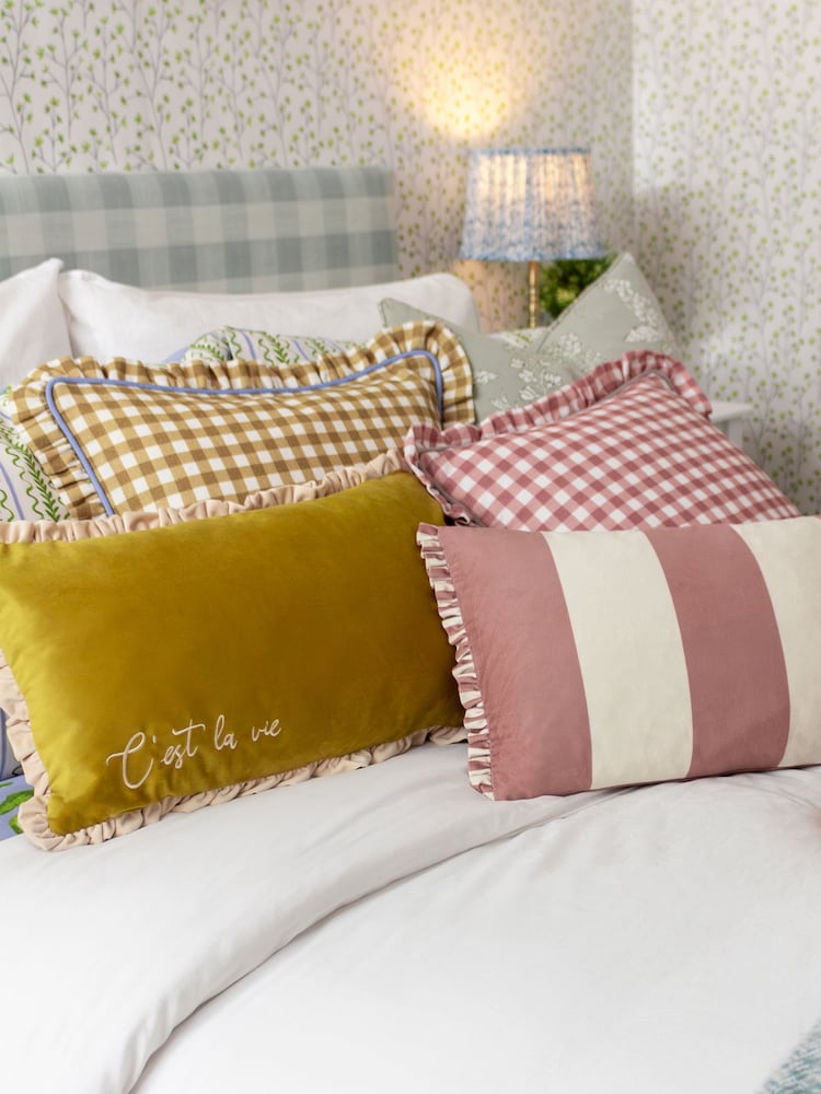 Furn Gold 100% Cotton Maude Gingham Reversible Piped Cushion - Image 6 of 6