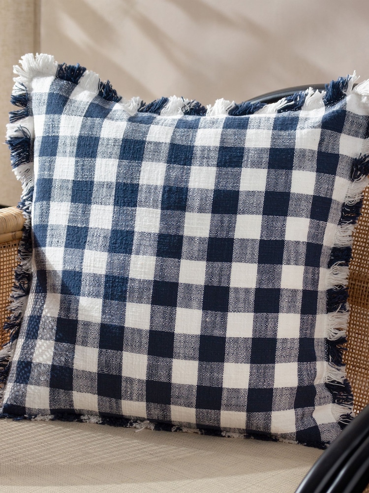 Yard Navy Barton Check Yarn Dyed 100% Cotton Cushion - Image 1 of 5