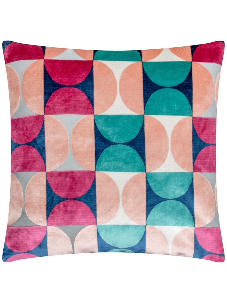Riva Paoletti Magenta Blue Bardot Cut Velvet Cushion - Image 1 of 4