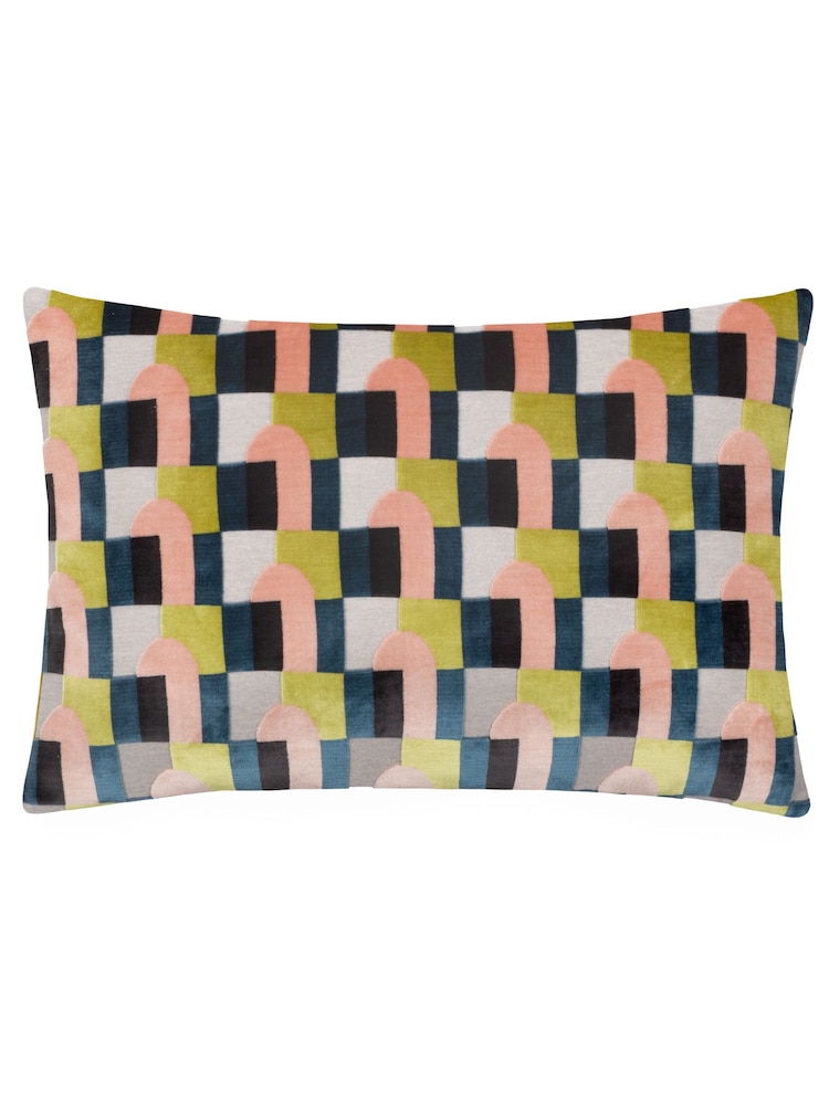 Riva Paoletti Pink Avo Green Keela Cut Velvet Cushion - Image 1 of 4