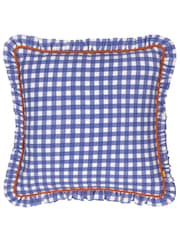 Furn Blue 100% Cotton Maude Gingham Reversible Piped Cushion - Image 1 of 4