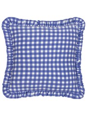 Furn Blue 100% Cotton Maude Gingham Reversible Piped Cushion - Image 2 of 4