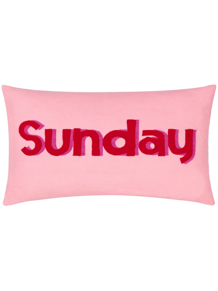 Furn Pink 100% Cotton Sunday Embroidered Cushion - Image 2 of 5