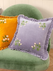 Furn Lilac 100% Cotton Hettie Embroidered Velvet Cushion - Image 6 of 6