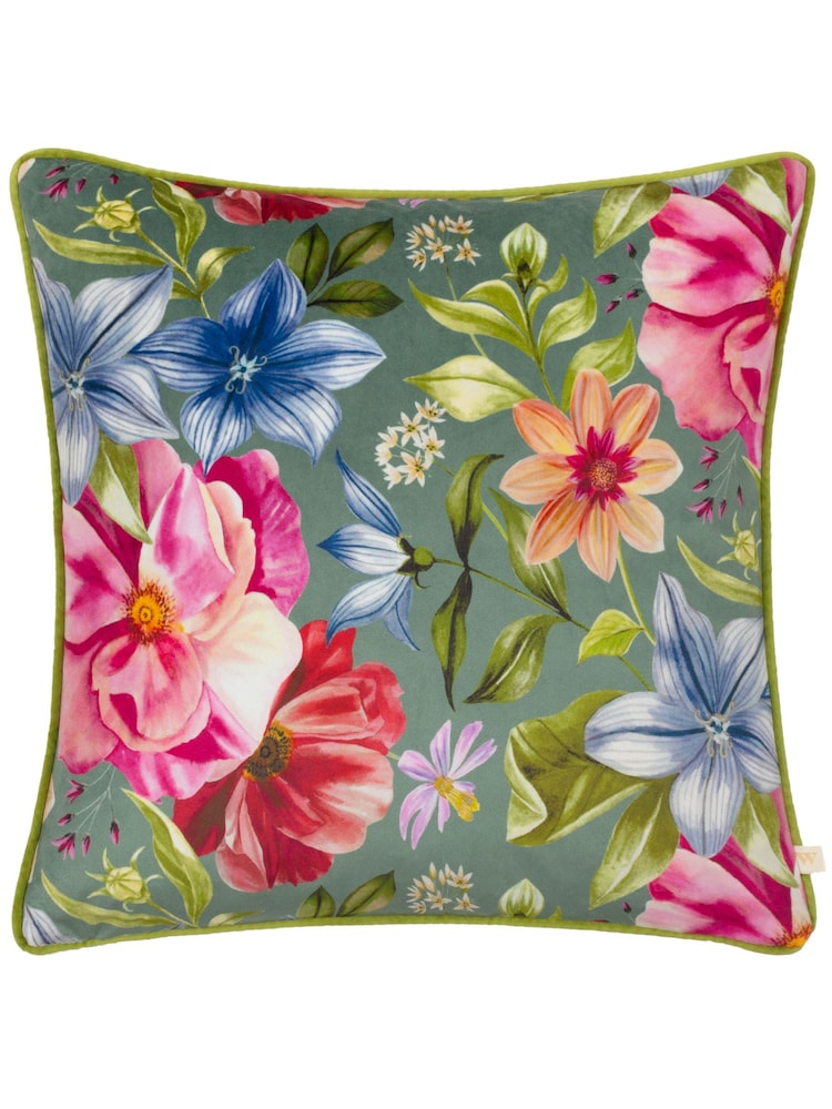 Wylder Teal Nectar Garden Petunia Floral Cushion - Image 1 of 4