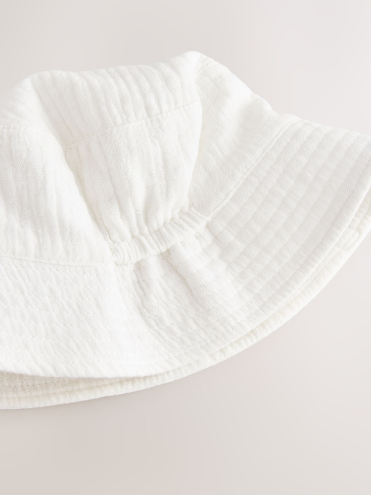 White 100% Cotton Baby Woven Bucket Hat - Image 3 of 3