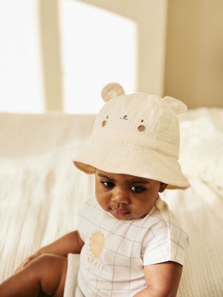 Neutral Bear 100% Cotton Baby Woven Bucket Hat - Image 1 of 2