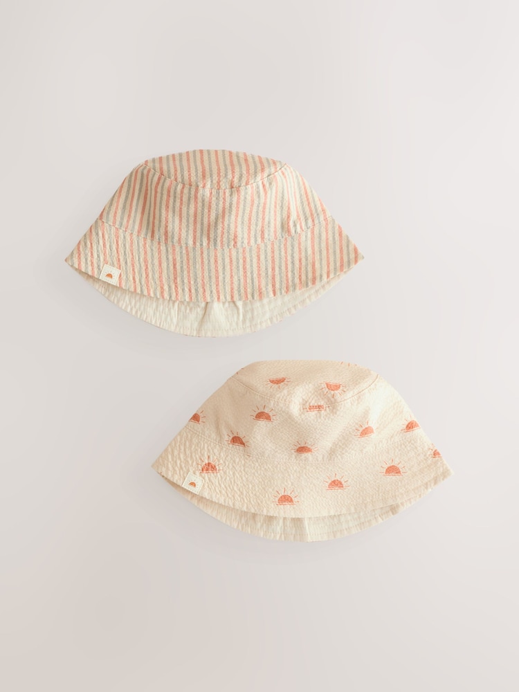 Neutral Stripe And Sun Baby Bucket Hats 2 Pack - Image 1 of 5