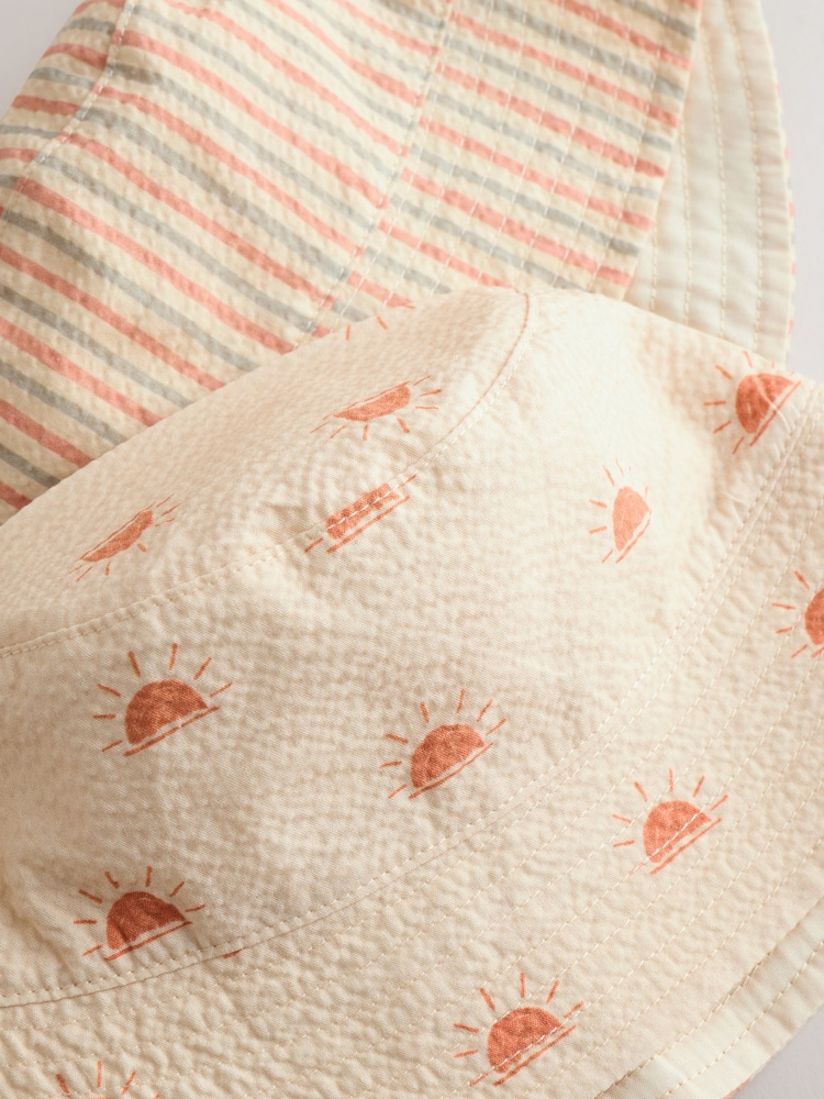 Neutral Stripe And Sun Baby Bucket Hats 2 Pack - Image 4 of 5