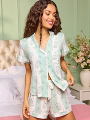 Boux Avenue Green Coffee Striped Short Pyjamas Set - Image 1 of 6