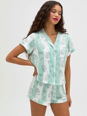 Boux Avenue Green Coffee Striped Short Pyjamas Set - Image 3 of 6