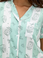 Boux Avenue Green Coffee Striped Short Pyjamas Set - Image 4 of 6