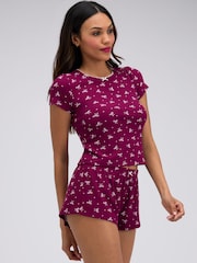 Boux Avenue Purple Bow Ribbed Short Pyjamas Set - Image 2 of 6
