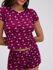 Boux Avenue Purple Bow Ribbed Short Pyjamas Set - Image 4 of 6