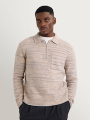 Wax London Alpha Zip Long Sleeve Space Dye Polo Shirt - Imagen 1 de 4