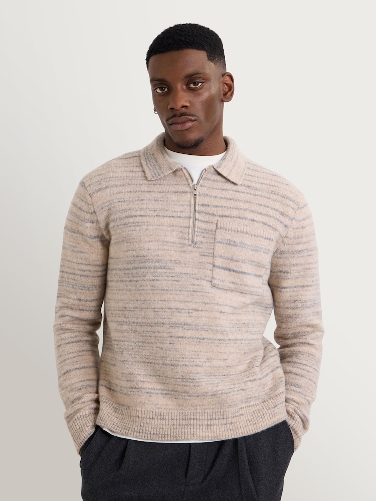 Wax London Alpha Zip Long Sleeve Space Dye Polo Shirt - Imagen 1 de 4