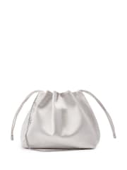 Moda in Pelle White Lotty Ruched Bucket Shoulder Bag - Image 1 of 4