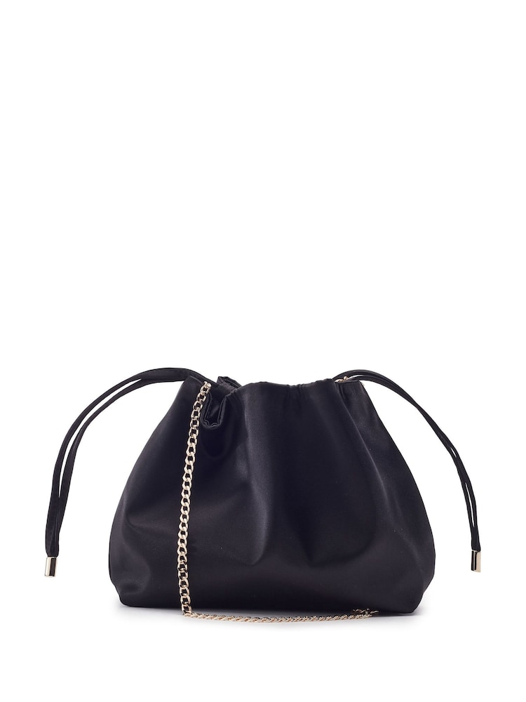 Moda in Pelle Black Lotty Ruched Bucket Shoulder Bag - Image 1 of 4